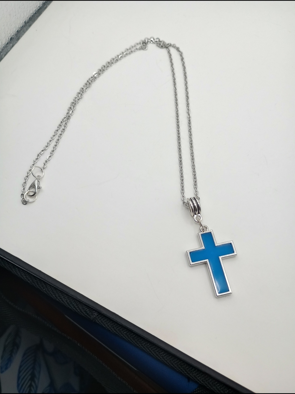 Silver Necklace with Blue Cross Pendant